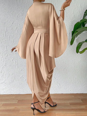 Solid Cloak Sleeve Asymmetrical Hem Dress