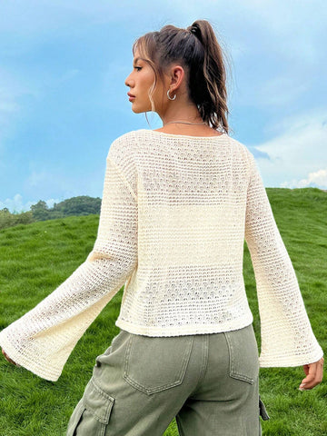 Solid Trumpet Sleeve Tee Without Cami Top