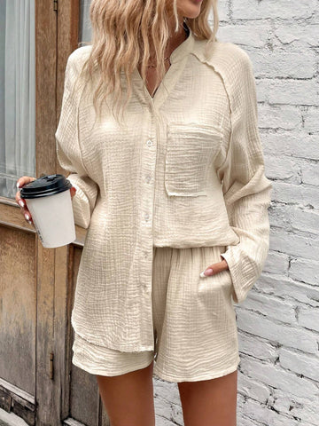 Raglan Sleeve Pocket Patched Shirt & Shorts