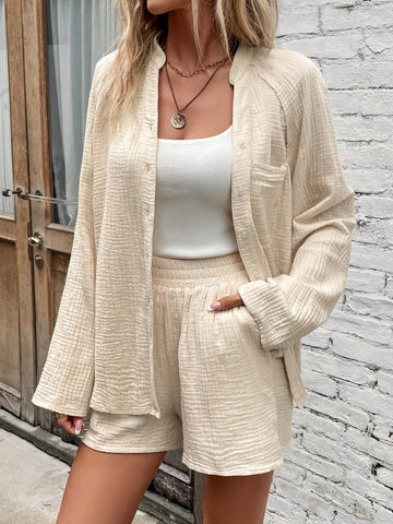 Raglan Sleeve Pocket Patched Shirt & Shorts