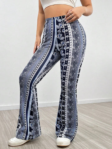 PETITE Allover Print Flare Leg Pants