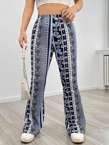 PETITE Allover Print Flare Leg Pants