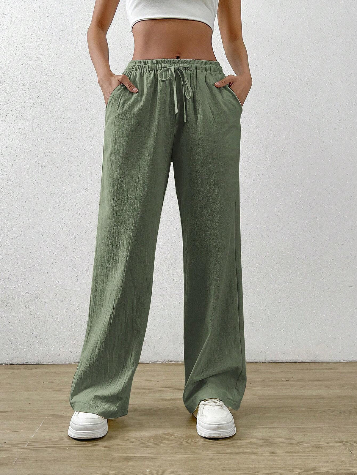 EZwear Drawstring Waist Slant Pocket Pants