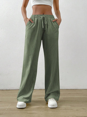EZwear Drawstring Waist Slant Pocket Pants