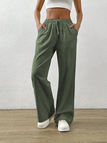 EZwear Drawstring Waist Slant Pocket Pants