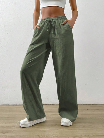 EZwear Drawstring Waist Slant Pocket Pants