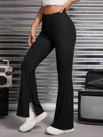 PETITE High Waist Split Hem Flare Leg Pants