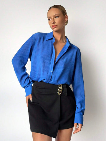 Solid Button Front Shirt Workwear