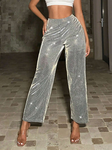 SXY High Waist Glitter Straight Leg Pants