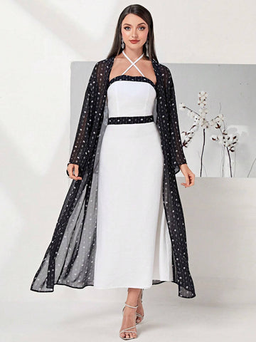 Graphic Print Halter Dress & Open Front Coat