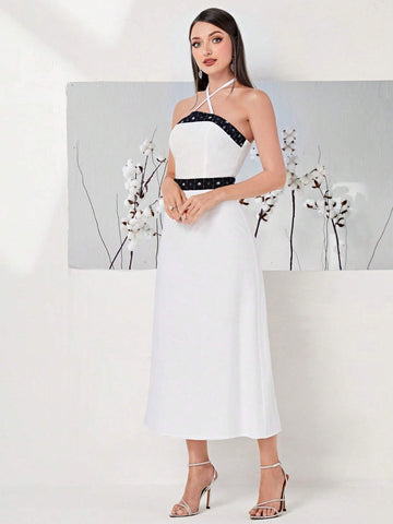 Graphic Print Halter Dress & Open Front Coat