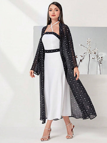 Graphic Print Halter Dress & Open Front Coat