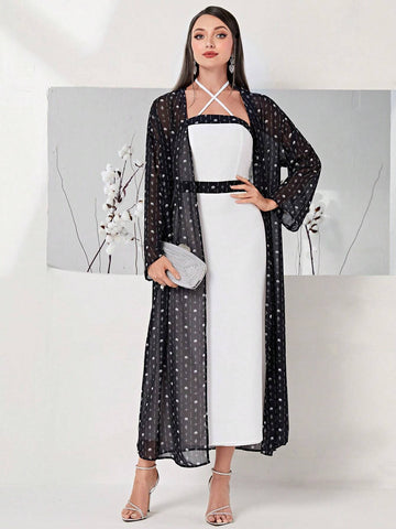 Graphic Print Halter Dress & Open Front Coat