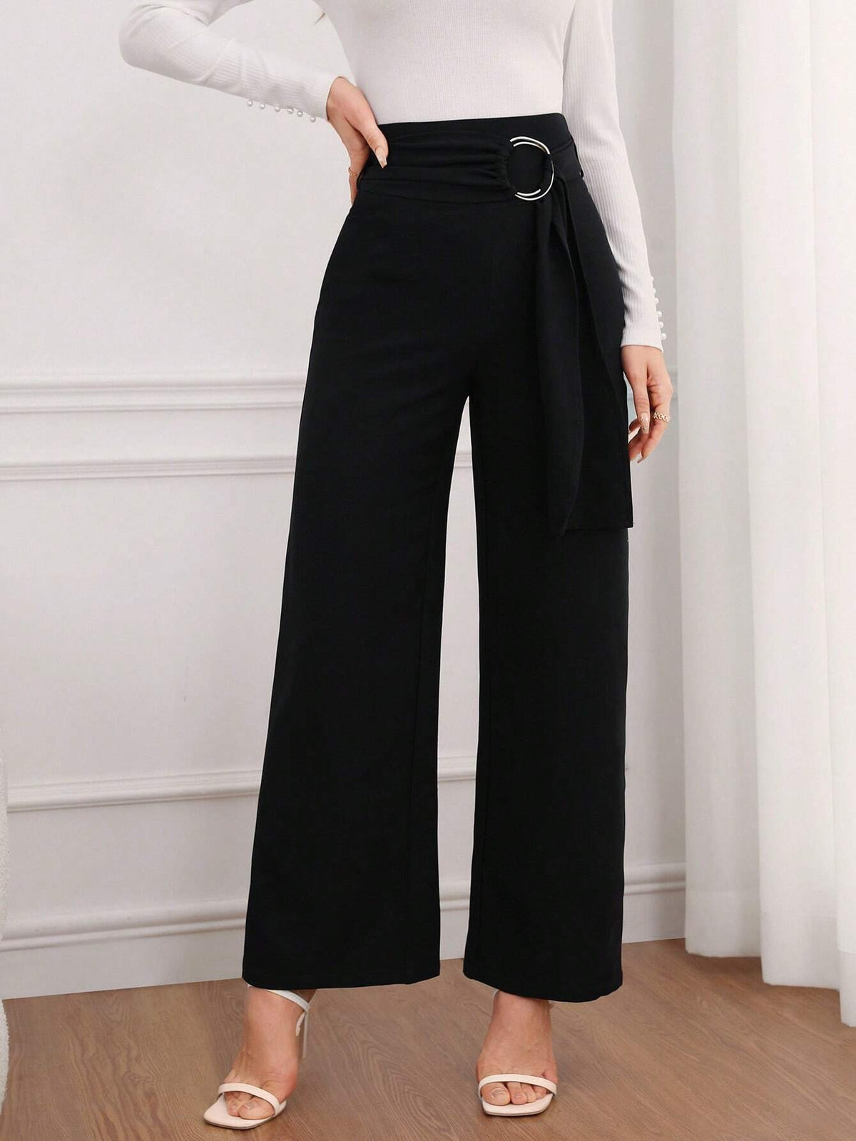 High Waist Belted Wide Leg Pants