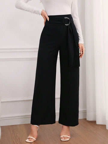 High Waist Belted Wide Leg Pants