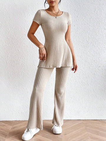 Split Hem Tee & Flare Leg Pants