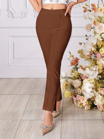 Solid Split Hem Pants