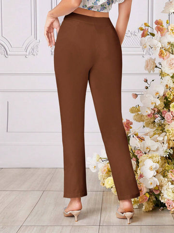 Solid Split Hem Pants