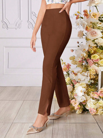 Solid Split Hem Pants