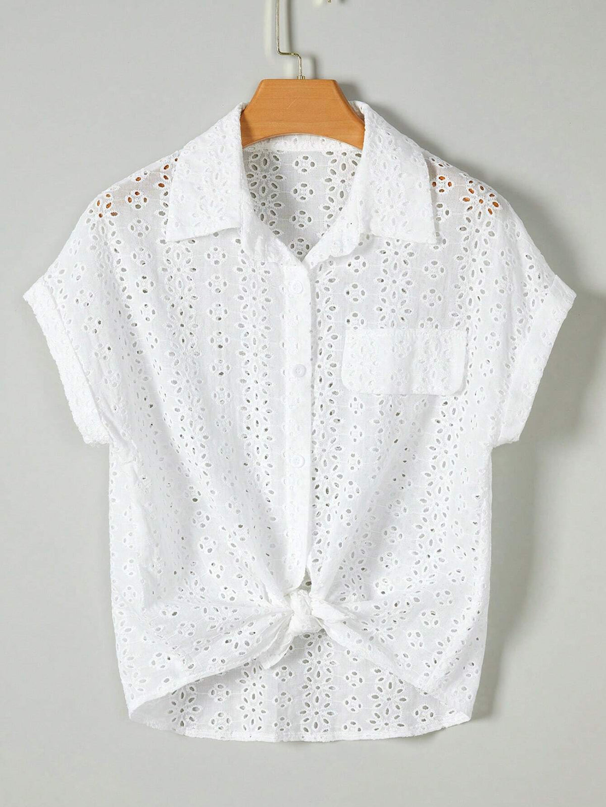 Eyelet Embroidery Batwing Sleeve Shirt