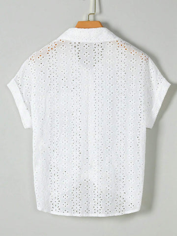 Eyelet Embroidery Batwing Sleeve Shirt
