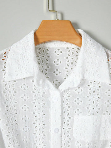 Eyelet Embroidery Batwing Sleeve Shirt