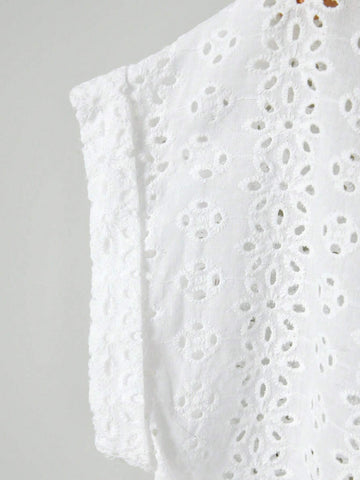Eyelet Embroidery Batwing Sleeve Shirt