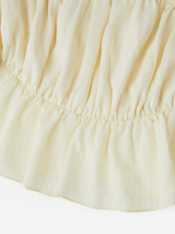 Off Shoulder Frill Trim Flare Sleeve Top & Skirt