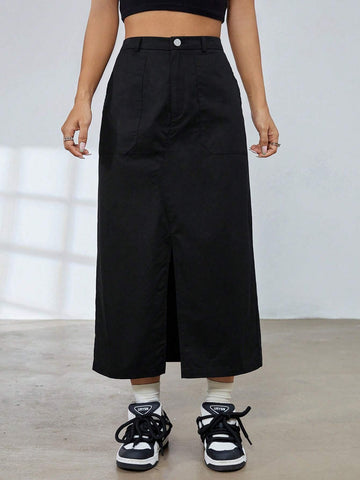 EZwear High Waist Split Hem Skirt