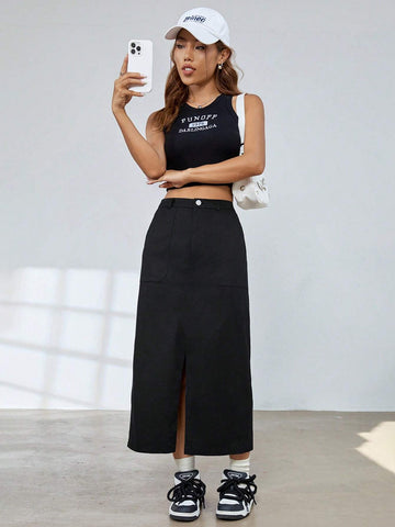 EZwear High Waist Split Hem Skirt