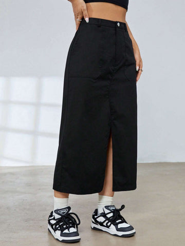 EZwear High Waist Split Hem Skirt