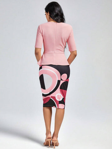 Solid Button Front Peplum Tee