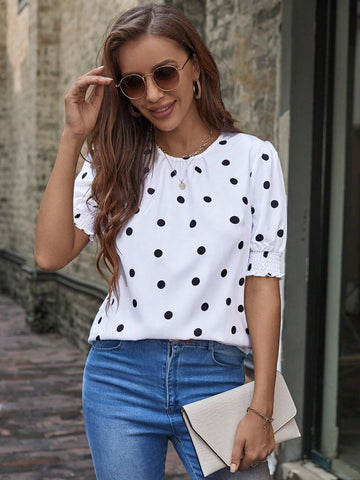 Polka Dot Puff Sleeve Blouse