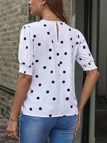 Polka Dot Puff Sleeve Blouse