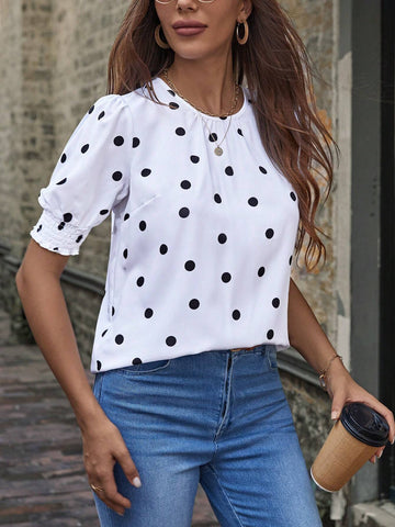 Polka Dot Puff Sleeve Blouse
