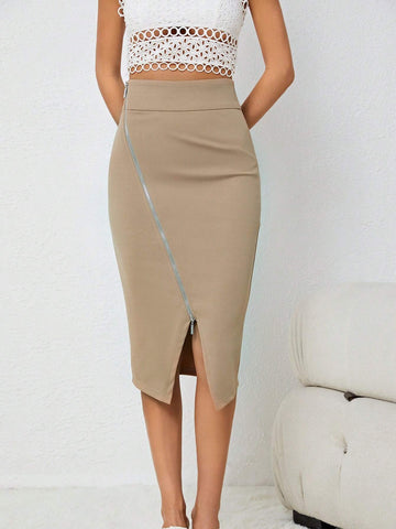 Zip Up Split Hem Skirt