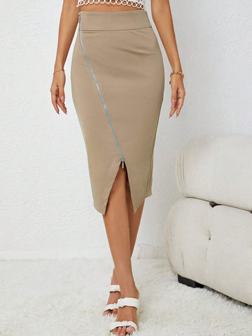 Zip Up Split Hem Skirt