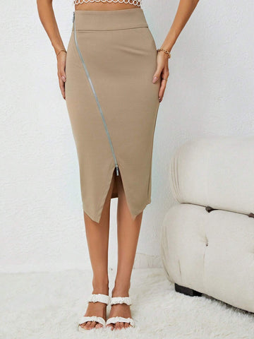 Zip Up Split Hem Skirt