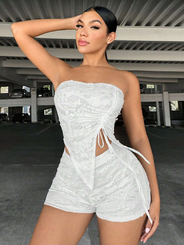 Drawstring Bandana Hem Tube Top & Shorts