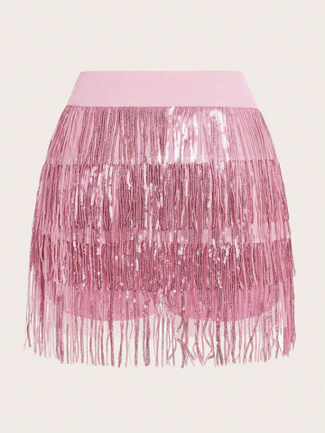 ICON Sequin Fringe Hem Skirt