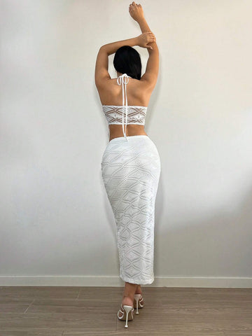 Solid Crop Halter Top & Skirt