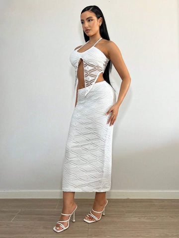 Solid Crop Halter Top & Skirt