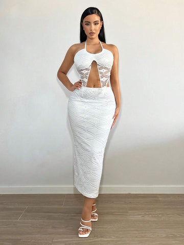 Solid Crop Halter Top & Skirt