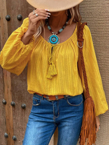 Tassel Tie Lantern Sleeve Blouse