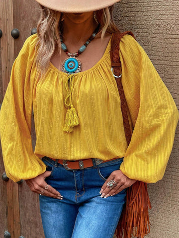 Tassel Tie Lantern Sleeve Blouse