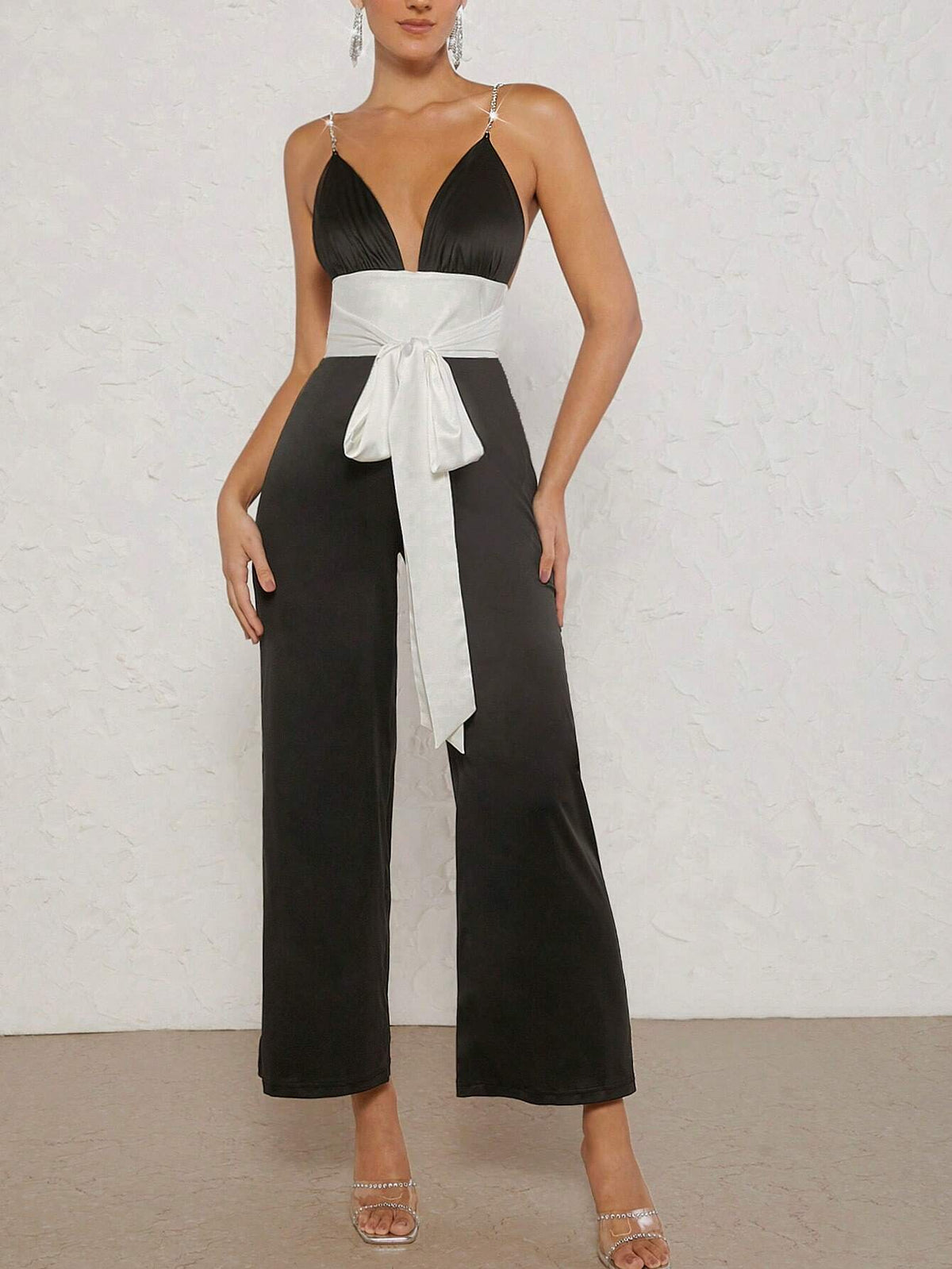 Colorblock Tie Front Cami Jumpsuit