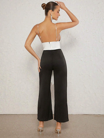 Colorblock Tie Front Cami Jumpsuit