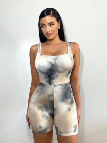 Tie Dye Cut Out Backless Unitard Romper