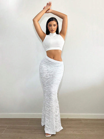 SXY Solid Mermaid Hem Skirt