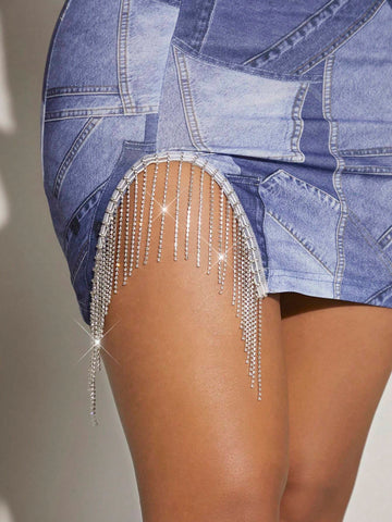 Patchwork Print Cami Top & Fringe Trim Bodycon Skirt